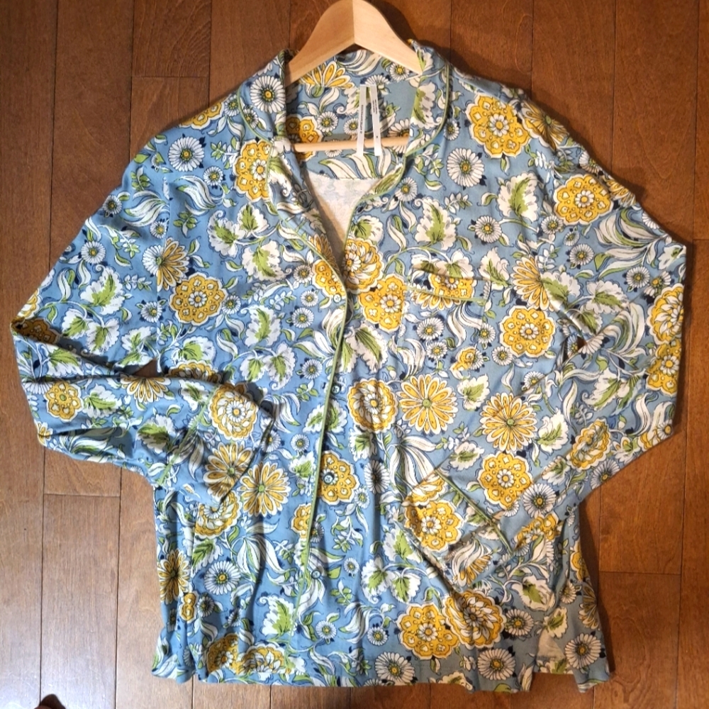 Anthropologie Blue and Yellow Sleepware style shirt M